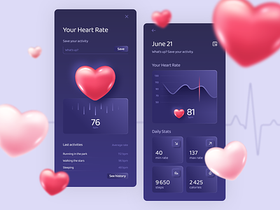 Heart Beat mobile app cardiology cardiology app health app health fitness app heart heart app heart rate med app medical medical app ui design ux design