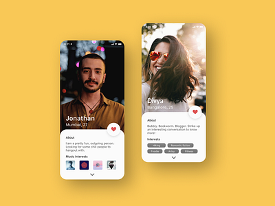 profile page - online dating profile appdesign brand identity branding dating datingapp minimal onlinedating profile profile page ui ui design user experience user interface ux visual design webdesign