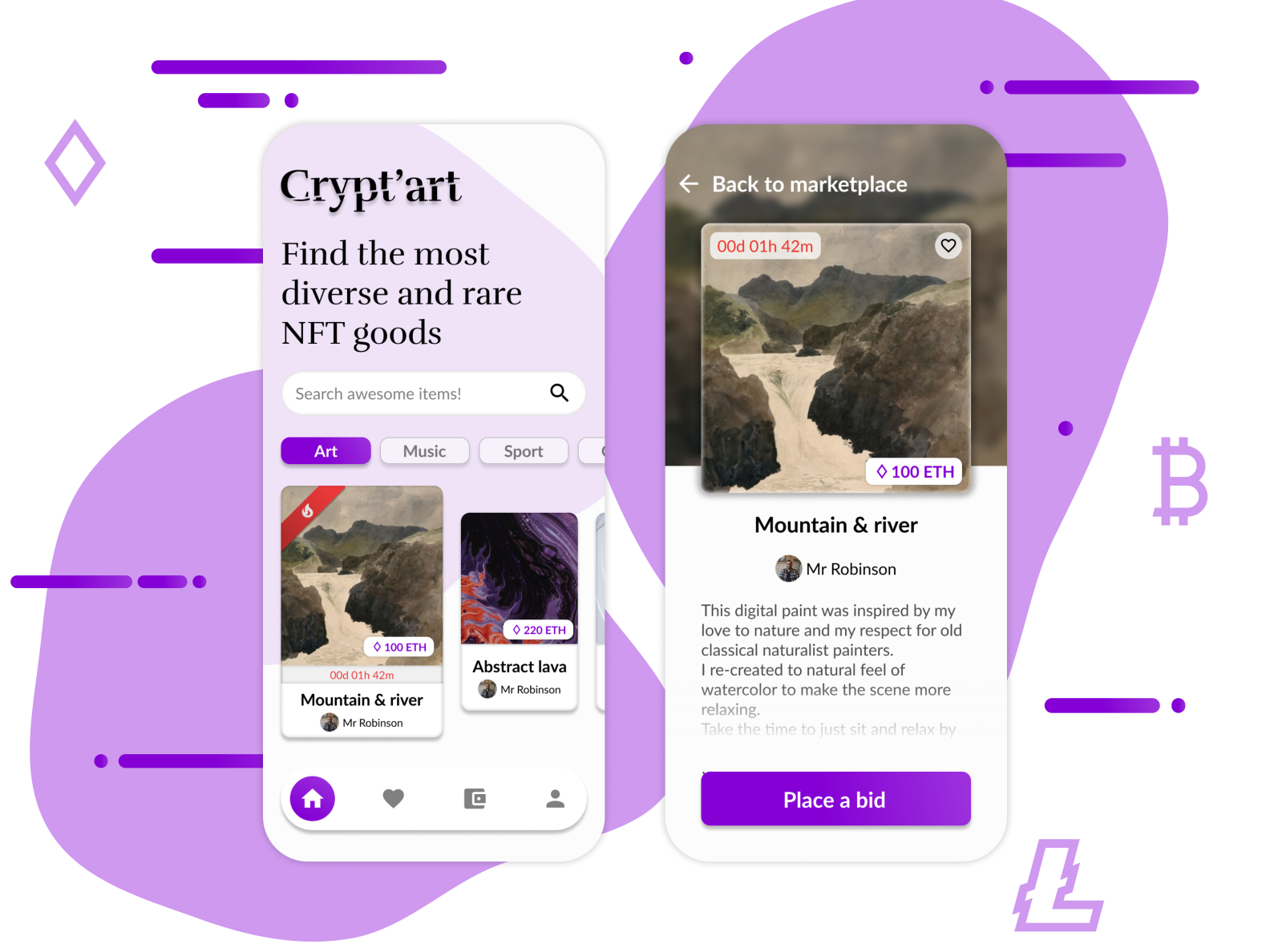 Crypt'Art - NFT Auction App Exploration by Jeremy Bourdiol on Dribbble