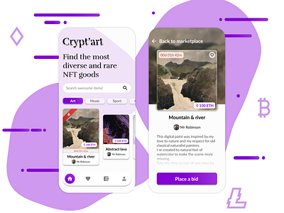 Crypt'Art - NFT Auction App Exploration app design mobile ui