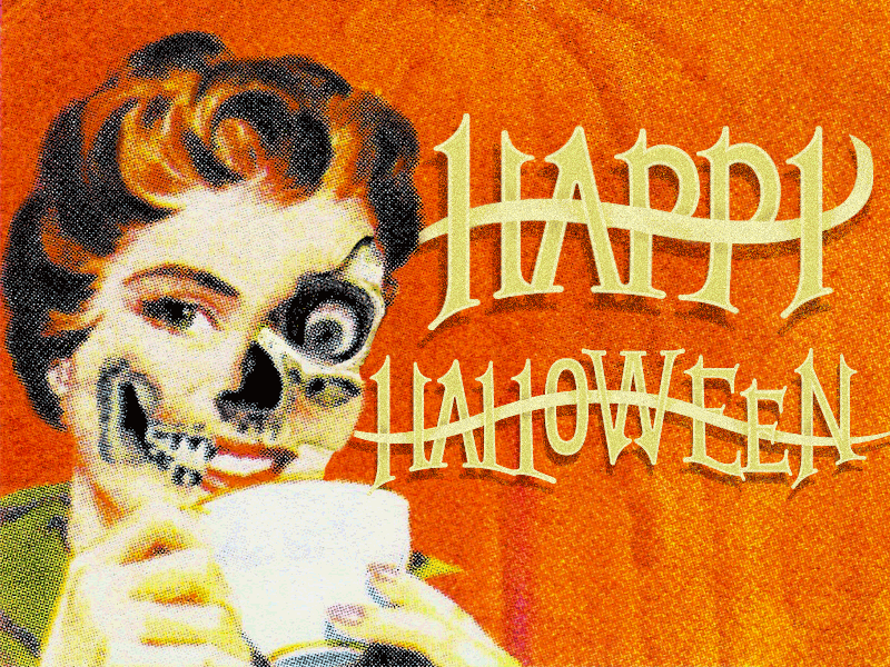 Happy Halloween 1950s halloween housewife typography zombie