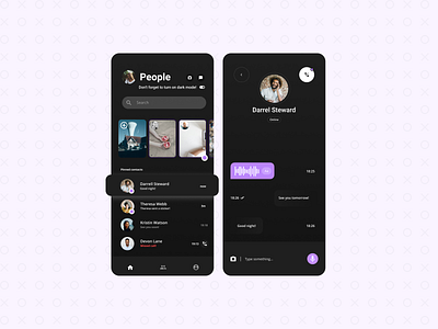 Messenger App Design android app android app design beautiful chatting chatting app clean dark flat ui message app messanger minimal minimalism neumorphism prototype redesign social ui uiux ux