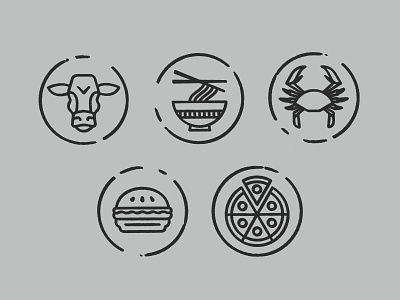 Food Icons burger cow crab geometry grocery icon illustration line meat pizza ramen seafood