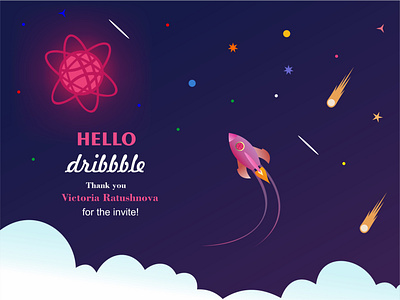 Hello Dribbble! :-) art artstation artwork coreldraw design digitalart drawing dribbble invite hello illustrator photoshop space star thank you vector