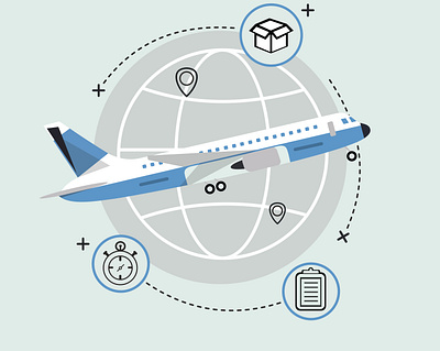 Airplane Fly Around World airplane around cargo delivery flat globe illustration parcel planet vector world