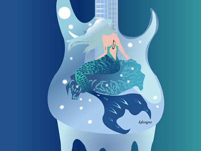 mermaid art blue design flat girl character girl illustration illustration illustrator minimal nighty stars vector