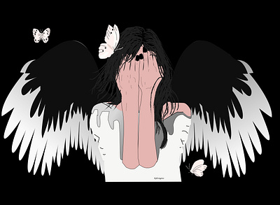 this too shall pass art crying dark dark mode dark theme design flat fly flyaway girl character girl illustration hope illustration illustrator sad sad character vector wings