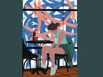 girl reading art decor decoration design flat girl character girl illustration girlsitting graphics illustration illustrator minimal room window