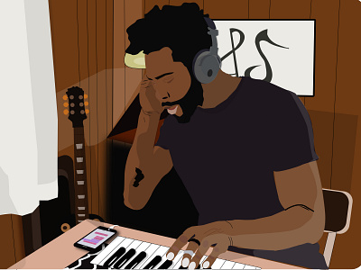 guy listening to music african woman afrohair blackman colored design guitar guy illustration illustrator listen man music music player musician piano relax