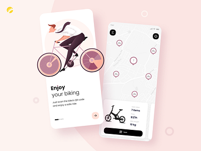 Bicycle renting app design concept android app app design bicycle bike biking clean concept cycling design friendly ios app location qr qr code renting scan sharing ui user-friendly ux