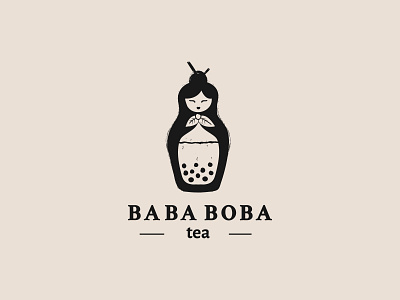 Logo concept for an high end boba tea shop asian boba boba tea brand design bubble tea ink linoprint logo logo design logo mark logotypedesign matryoshka russian sketch tea