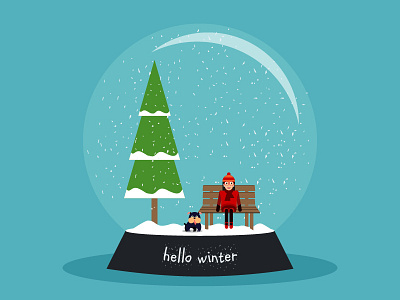 hello winter 4 elements flat ui minimalist snow globe winter