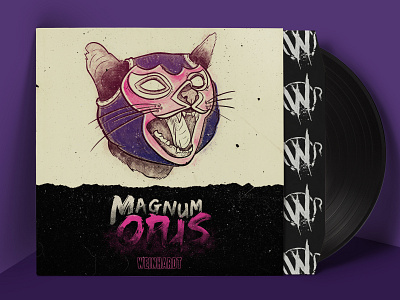 Magnum Opus Cover Mockup cat cover art illustration lucha libre wrestling