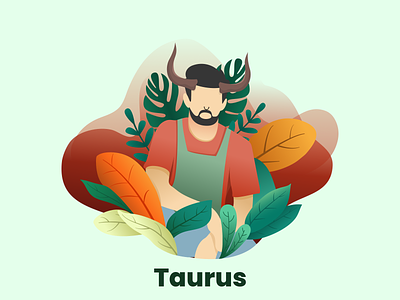 Taurus Zodiac art character cute design flat flatdesign floral gradient illustration men taurus zodiac zodiac sign