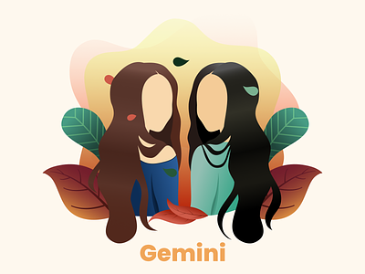 Gemini Zodiac art character cute design flat flatdesign floral gemini girl gradient illustration twin zodiac zodiac sign