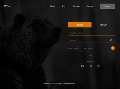 Login UI-001 black designs dailyui design designers figma graphicdesigner orange and black ui uidesign uidesigner ux uxdesigner wildlife