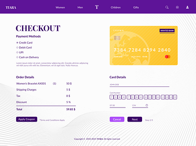 Credit Card Checkout-UI dailyui design designers graphic design graphicdesigner jewelleryshopui ui uidesign uidesigner ux uxdesign violet