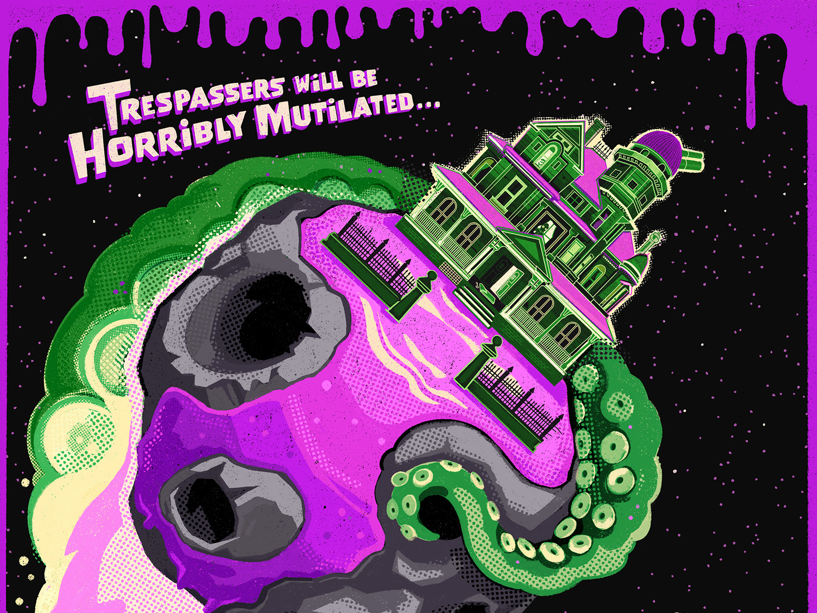 Detail of Maniac Mansion Poster for Gallery 1988 by Alan Defibaugh on