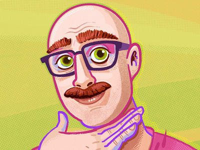Avatar Refresh brows glasses green halftone illustration digital magenta mustache pink self portrait texture