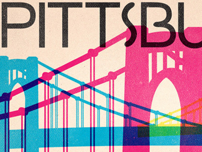 Pittsburgh, PA Gowalla City Guide Postcard alan defibaugh cmyk gowalla pennsylvania pittsburgh suspension bridge vector