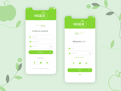 Vegan Lifestyle App app daily 100 challenge dailyui design green signin signup simple design ui ux vegan veganism