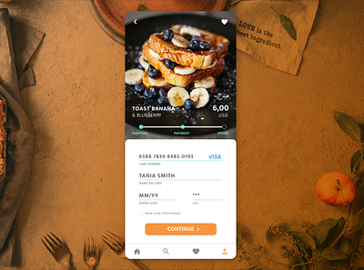 Food Order App checkout credit card daily 100 challenge dailyui ecommerce food food app mobile app orange payment