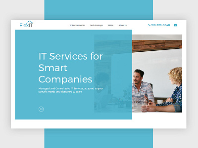 Web design for FlexIT blue business clean creative hero section it minimal simple user interface web design