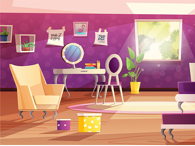 Girl's room background cartoon estate flat game girls illustration interior room vector