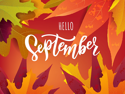 Hello, September! autumn fall hello leaves lettering september