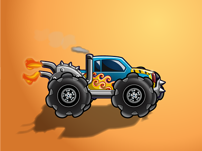 Destructo Truck blue characerdesign fire flames game red smoke steel truck vector vehicle wheels