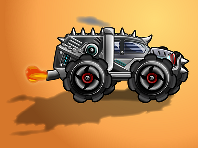 Upgrade of Destructo Truck characterdesign concept fire game grey horns monster smoke strong truck vector wheels