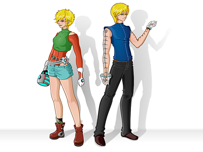 Ryu and Maayu anime blonde brother character lazer manga mecha sister twins vector