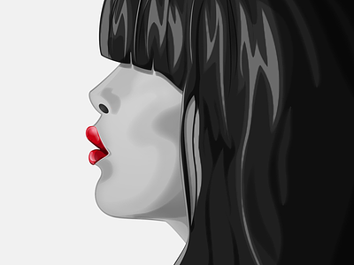 BlacknRed black digital painting face grey grey scale hair illustration lips red vector art