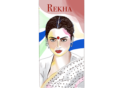 Bollywood Queens: Rekha actress art bindhi bollywood colorful contemporary contemporaryart illustration procreate rekha rekha saree