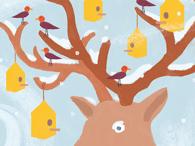 Merry Christmas art birds charity christmas drawing homes illustration postcard reindeer snow texture winter