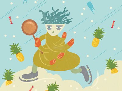 February art calendar character drawing february illustration pineapple snow texture winter