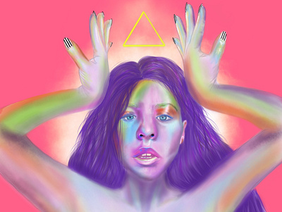 Balance face hands illustration neon portrait procreate woman