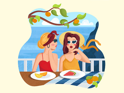 Summer art girls illustration sea summer trip vector