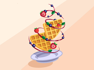 Waffles art berries breakfast food illustration vector waffles