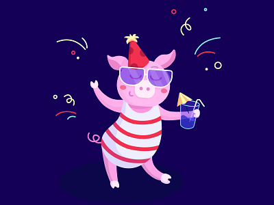 Party art character design design illustration party pig vector