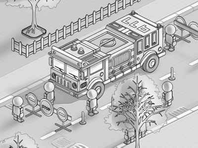 Fire Truck 911 fire illustration isometric sketch truck