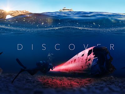 DISCOVER airplane boat design discover diver diving fish island manipulation photoshop sea shark