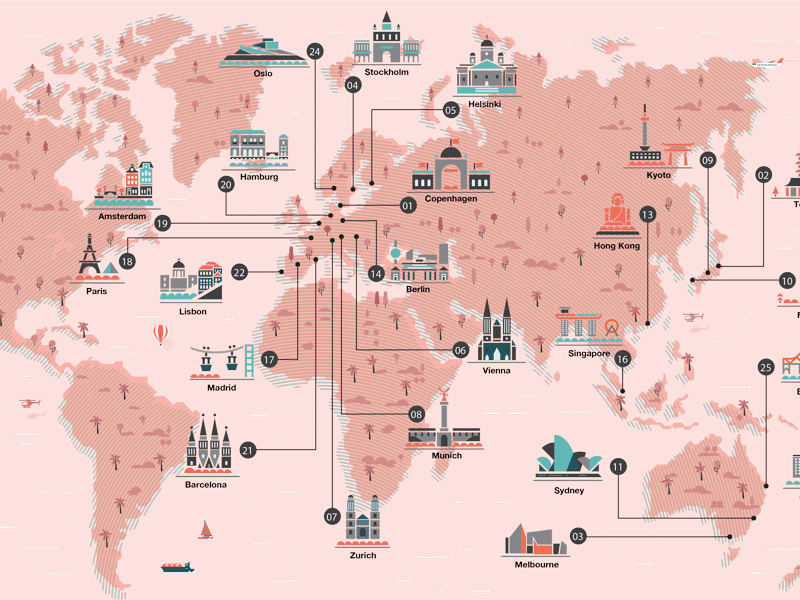 Monocle - Top 25 Cities illustration info graphic map monocle