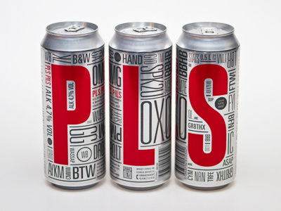 Pls Beer packaging typography