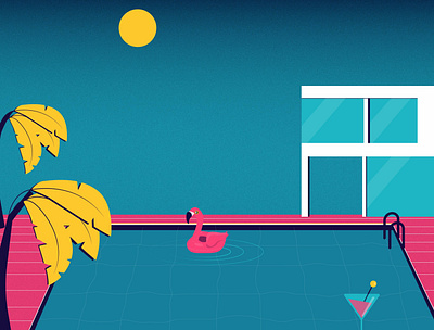flamingo pool party animation design illustration noise vector