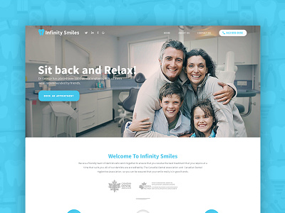 Dental Website - Home Page blue dailyui dental family flat homepage landing page material minimal template ui ux