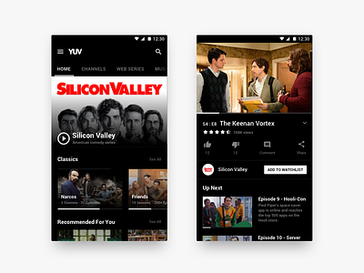 Video Content / Web Series App - Visual Facelift android app black dark mobile series shows tv tv show ui uiux video