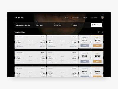 SPACED - Booking Results Page challenge dark design homepage landing space spaced spacedchallenge ui