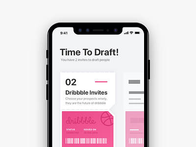 2 Dribbble Invites 2 design draft dribbble invite invites iphone mobile player prospect ticket ui