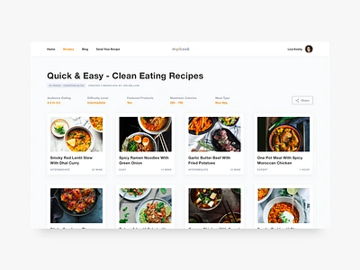 Recipe Blog - Curated List blog bold cards design food helvetica minimal recipe shadows typography ui ux